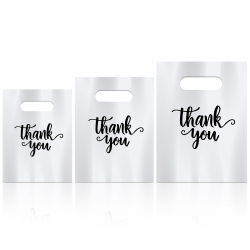 200 Pcs Thank You Merchandise Bag Die Cut Shopping Bags with Handles 3 Sizes Plastic Gift Bags Retail Bags for Goodie Small Business Gift Trade Bags Stores Boutique Clothes (White)